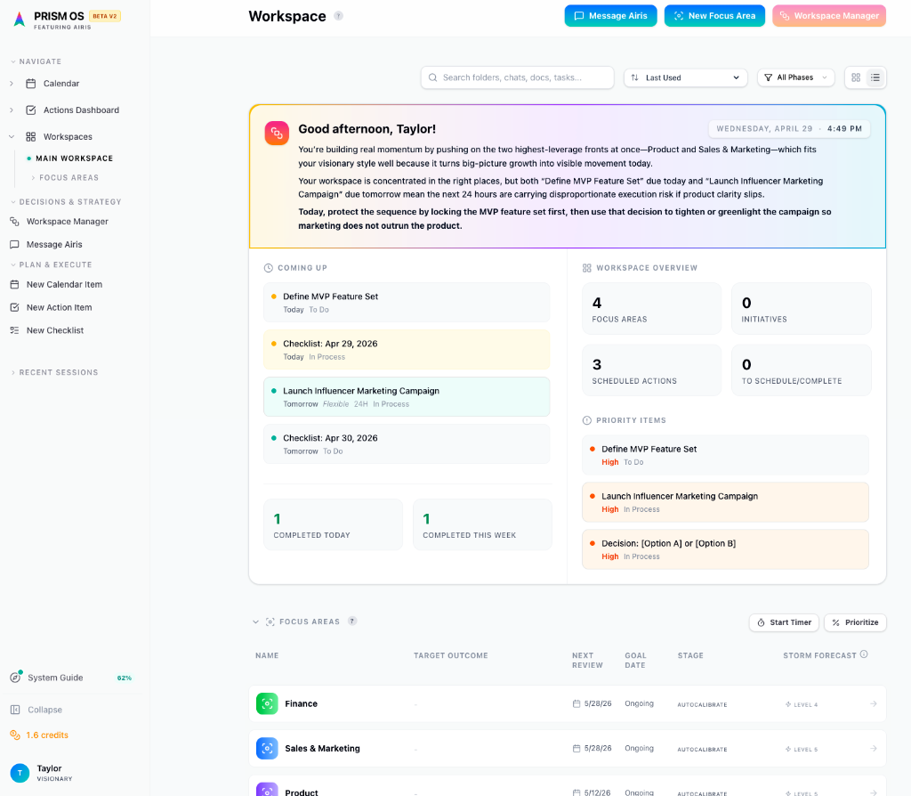Claira Workspace Interface